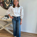 Floral Eyelet Sleeve Top in White (TL)