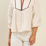 Embroidered Cotton Blouse in Ecru
