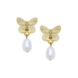 Susan Shaw Butterfly Gold Butterfly and Pearl Drop