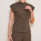 Esqualo Mockneck Knit Sweater In Chocolate Brown