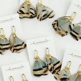 Brown Striped Fall Feather Statement Tassel Earrings