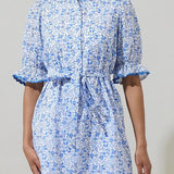 Maisie Floral Miana Dress in a blue and White
