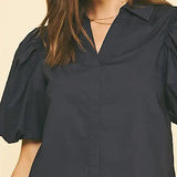 The Navy Collared Puff Sleeve Top