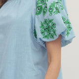 The Ellie Top in Sky Blue and Green