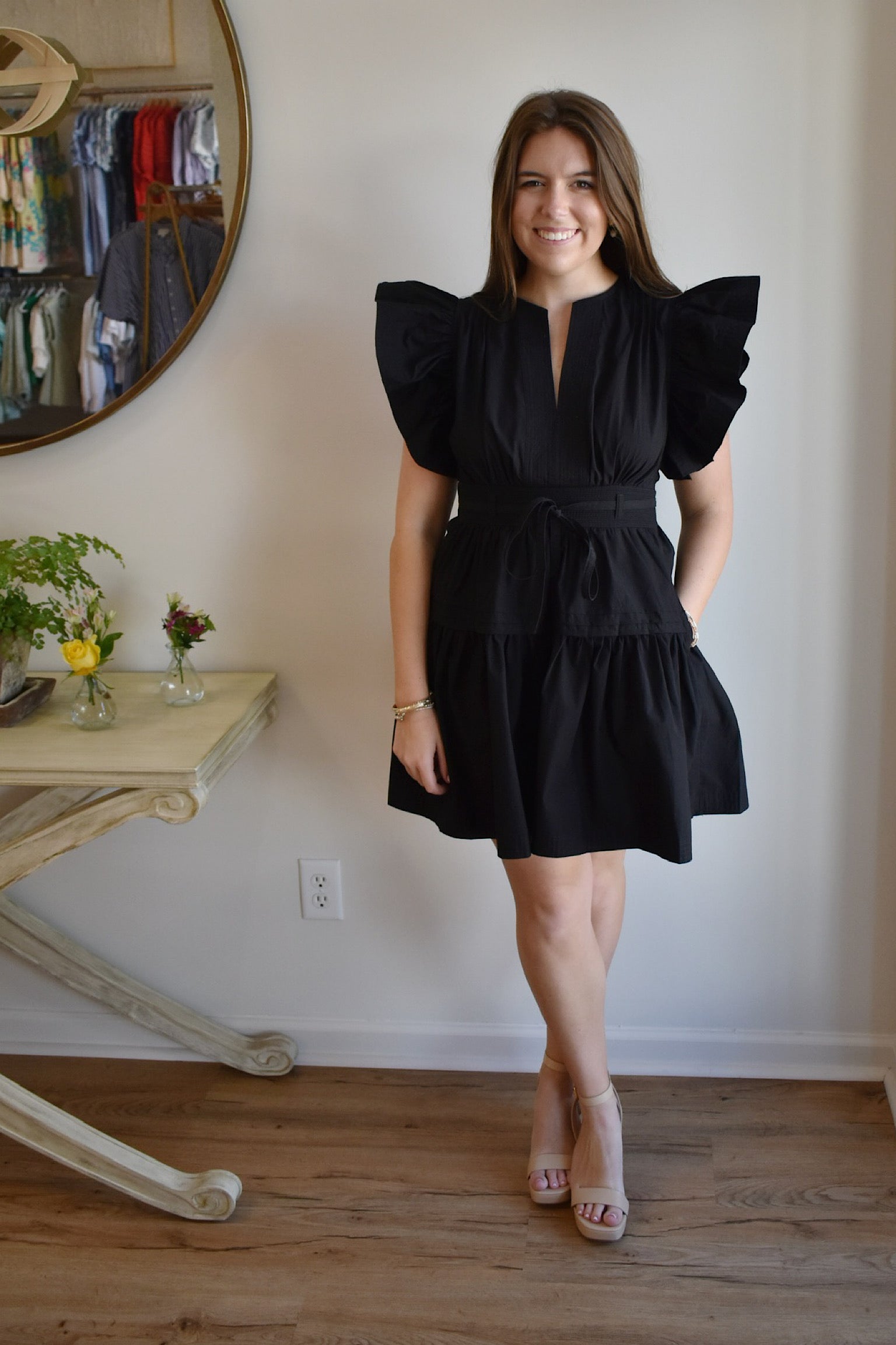 Flutter Sleeve Poplin Mini Dress