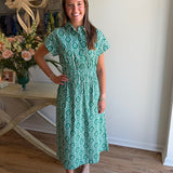BEAU & RO Lisa Midi Dress in Green Flower Check