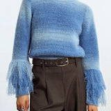 FINAL SALE: MB Fringed Sleeve Sweater in Light Blue
