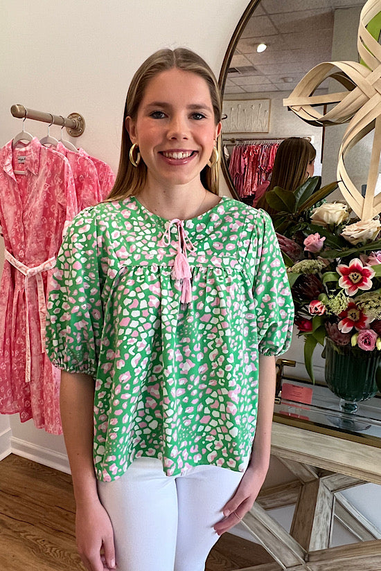 The Penny Top in Green and Pink