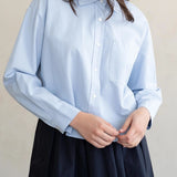 Light Blue Cropped Button Down Long Sleeve Shirt