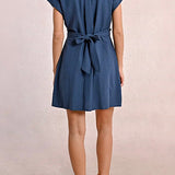 Tie Back Shirt Dress in Navy