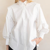 Pleat Shoulder Balloon Sleeve Top in White