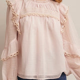 Lace Trim Ruffle Yoke Blouse