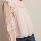 Lace Trim Ruffle Yoke Blouse