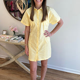 Poplin Button Down Dress in Yellow