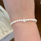 Ankor Genuine Freshwater Pearl + Mother of Pearl Cross Bracelet