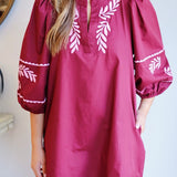 Victoria Shift Dress in Burgundy and Pink