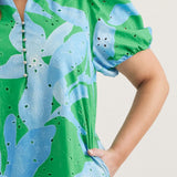The Margaret Dress in Green and Sky Blue
