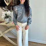 Esqualo Grey Melange Tape Flower Sweater