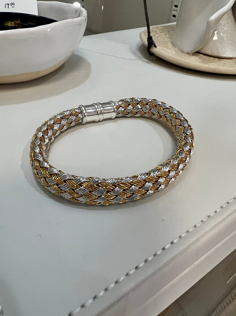 Thin Warrior Weave Bangle in Gold and Silver