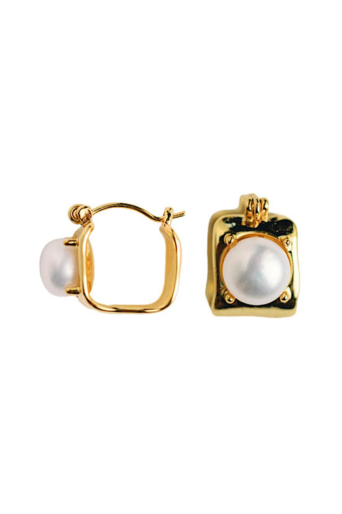 RESTOCKING! Vintage Mini Square Gold Pearl Huggie Hoop Earrings
