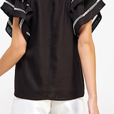 FINAL SALE: Double Ruffle Sleeve Top with White Trim