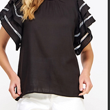 FINAL SALE: Double Ruffle Sleeve Top with White Trim