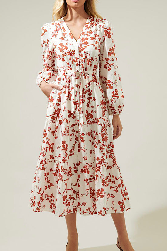 0 Beth Midi Dress in Amber Floral