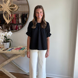 Black Short Sleeve Textured Top