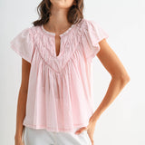 FLUTTER SLEEVE GATHERED NECK DETAIL BLOUSE