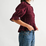 SMOCKED PEPLUM PUFF SLEEVE TOP