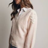 Floral Applique V-Neck Sweater