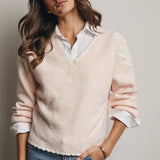 Floral Applique V-Neck Sweater