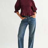 SMOCKED PEPLUM PUFF SLEEVE TOP