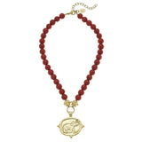 Gold Elephant on Red Coral Necklace