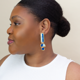 Lanie - Blue Gold Colorful Acrylic Dangle Statement Earrings