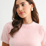 Soft Pink Fuzzy Short Sleeve Sweater