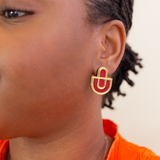 Devin 2 - Red Gold Colorful Acrylic Statement Stud Earrings