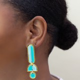 Lanie - Turquoise Gold Acrylic Dangle Statement Earrings