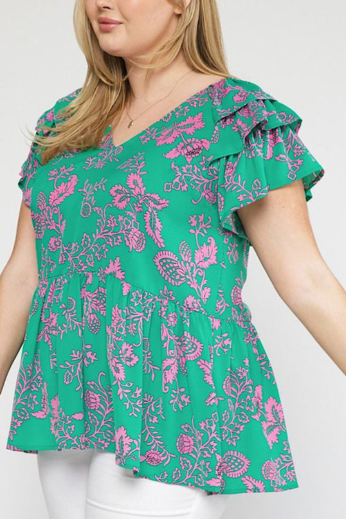 0 Margaret Top in Green and Pink