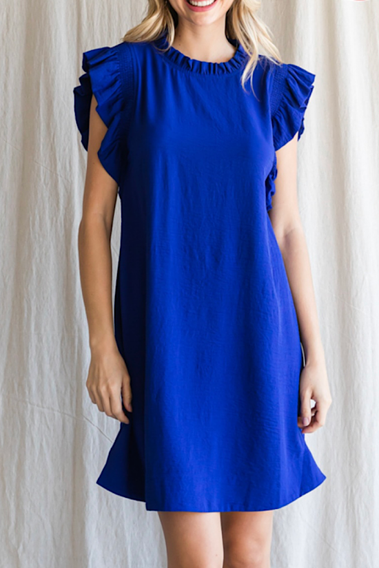 0 Royal Blue Pleated Sleeve Dress