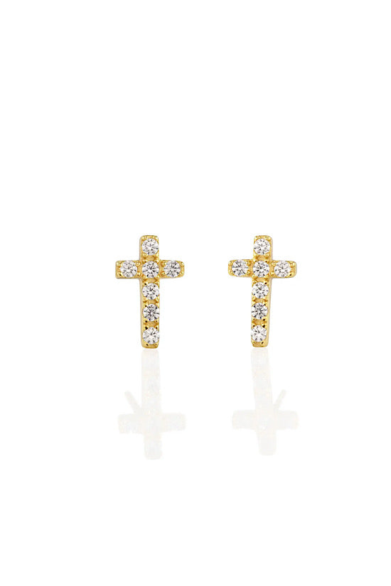 0 Crystal Cross Studs in Gold